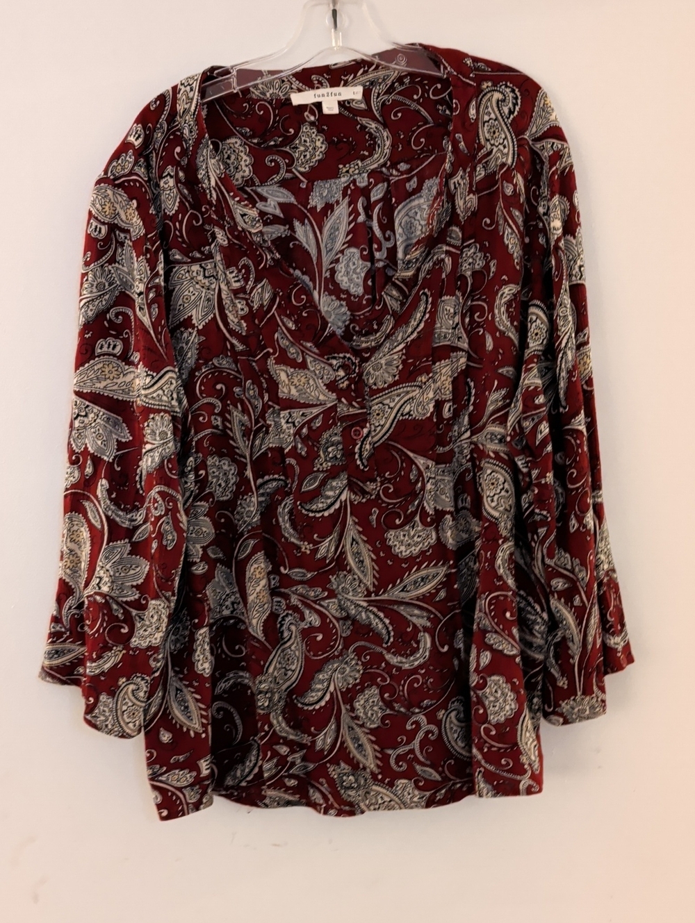 fun 2 fun Burgundy Paisley V-Neck Blouse